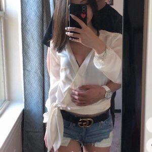 Abercrombie & Fitch satin cropped wrap top